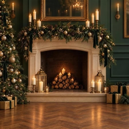 Fotohintergrund: Weihnachtssalon mit Kamin