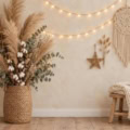 Fotohintergrund: Boho-Weihnacht mit Lichterkette – Ausschnitt 250 x 250 cm