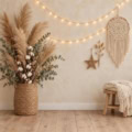 Fotohintergrund: Boho-Weihnacht mit Lichterkette