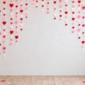 Fotohintergrund: Herzgirlanden vor weißer Ziegelwand – Ausschnitt 250 x 250 cm