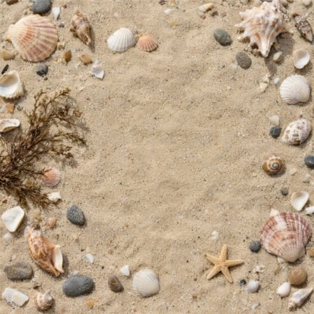 Fotohintergrund: Sandstrand mit Muscheln